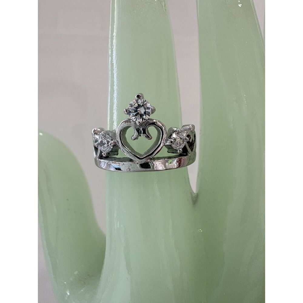 Sterling Silver 925 Princess Crown CZ Ring Size 6